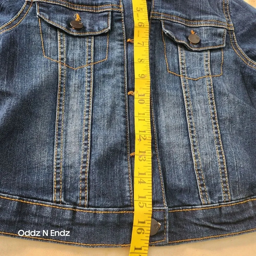 Childrens Place Dark Blue Denim Jacket M 7/8 girl Long Sleeve Button Up With Poc
